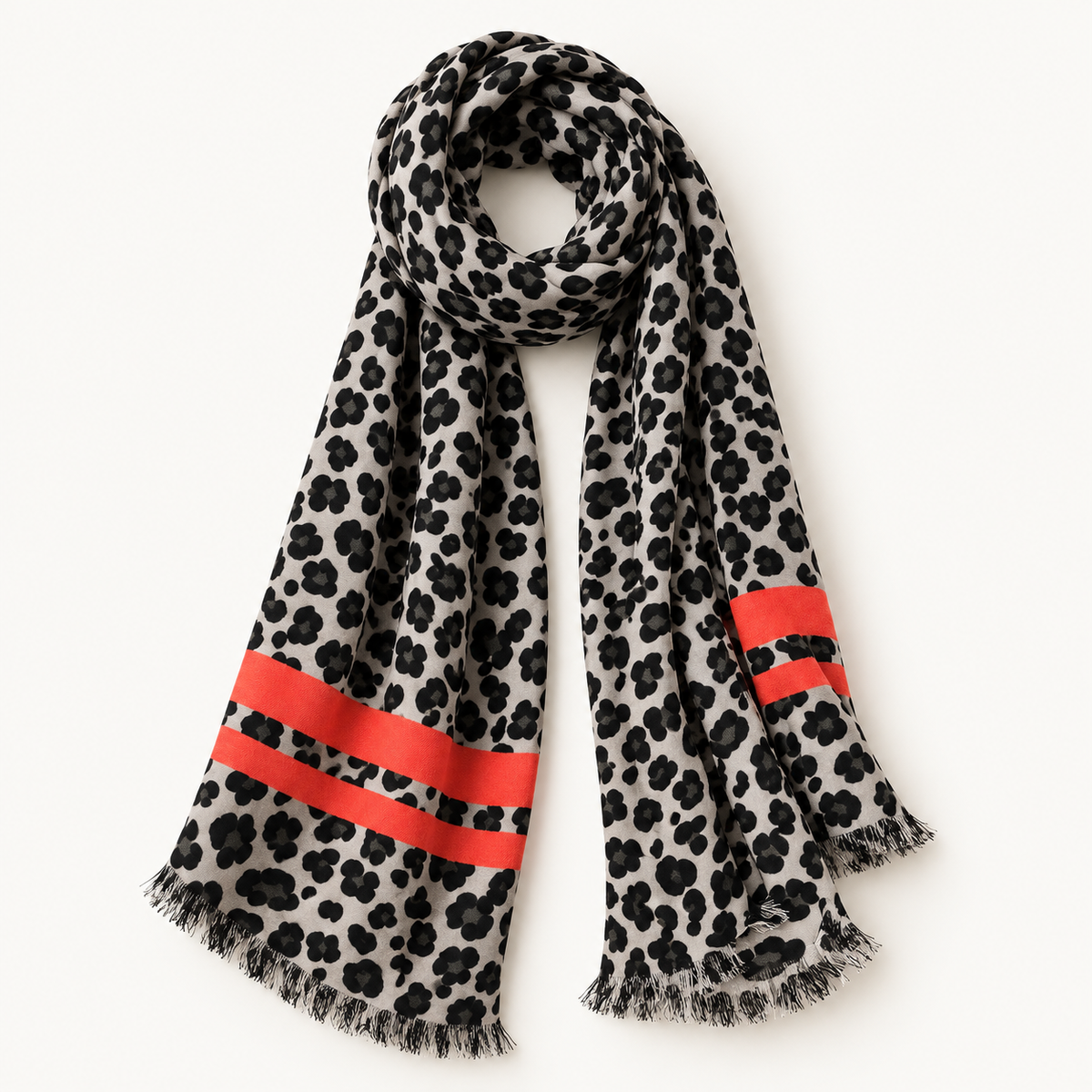 Soft Muse – stoffen sjaal, variant Coral Stripe Leopard | Enjoia Jewellery