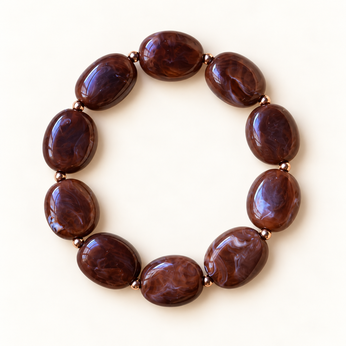 Glanzende bruine marmeren kralenarmband – Cocoa Swirl | Enjoia