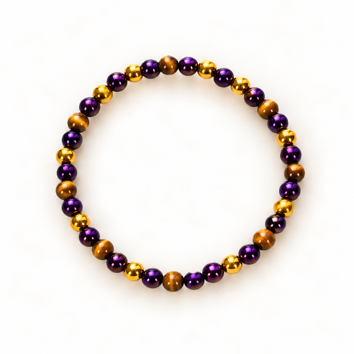 Luxe armband met paarse gouden en tijgeroogkralen – Royal Tiger 4 mm | Enjoia