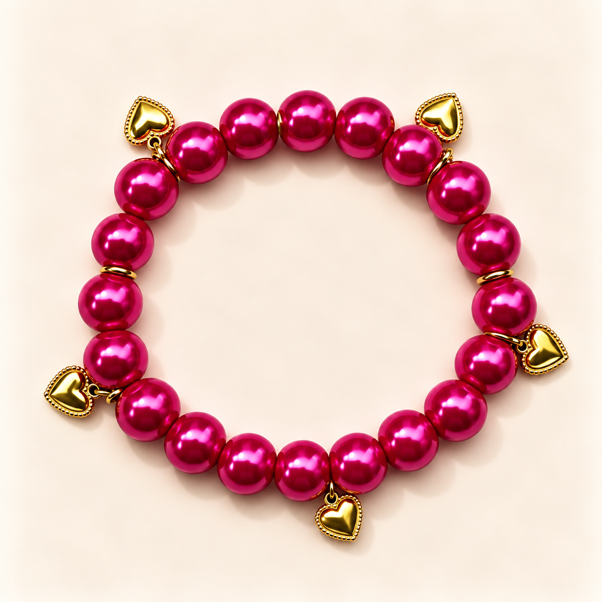 Magenta armband met gouden hartjes – Fuchsia Crush | Enjoia
