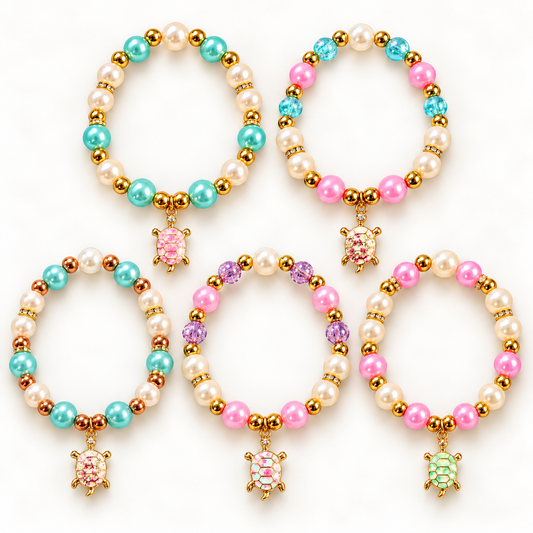 Pastelkleurige armbanden met schildpadbedels | Enjoia