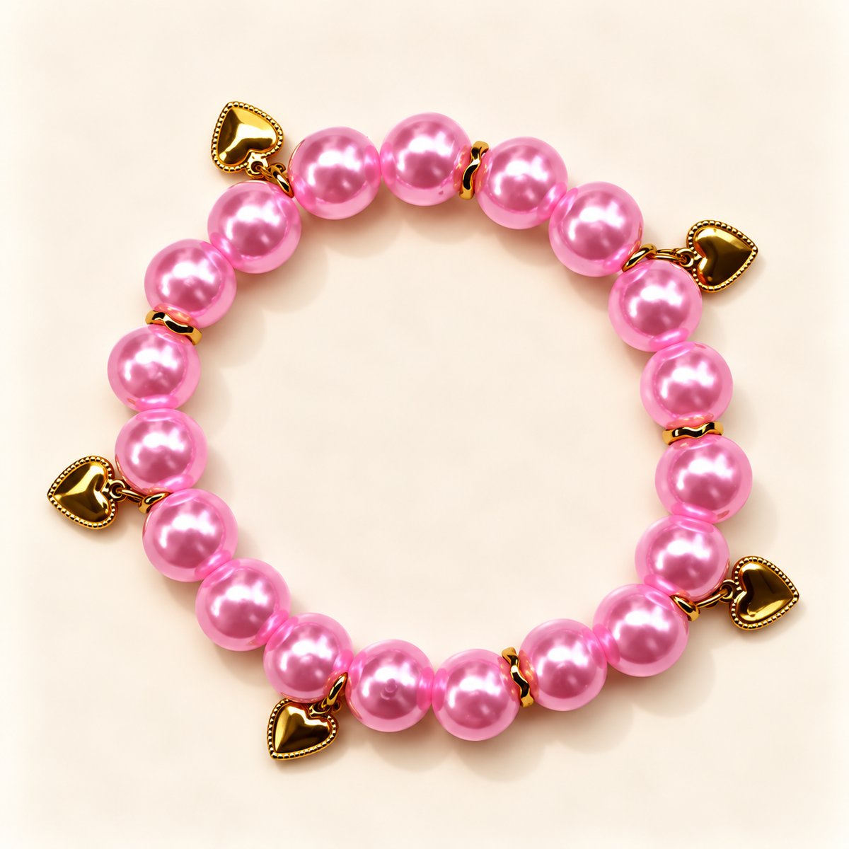 Roze parelarmband met gouden hartjes – Berry Crush | Enjoia