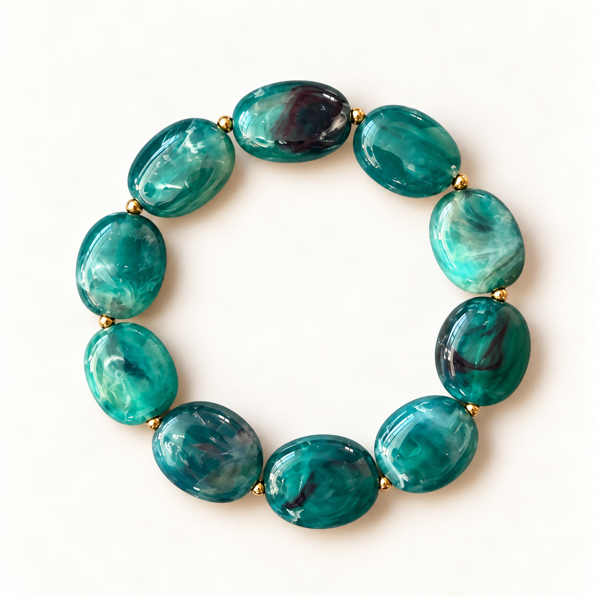 Teal Marmeren Sieradenring met Goudaccenten – Emerald Tide | Enjoia