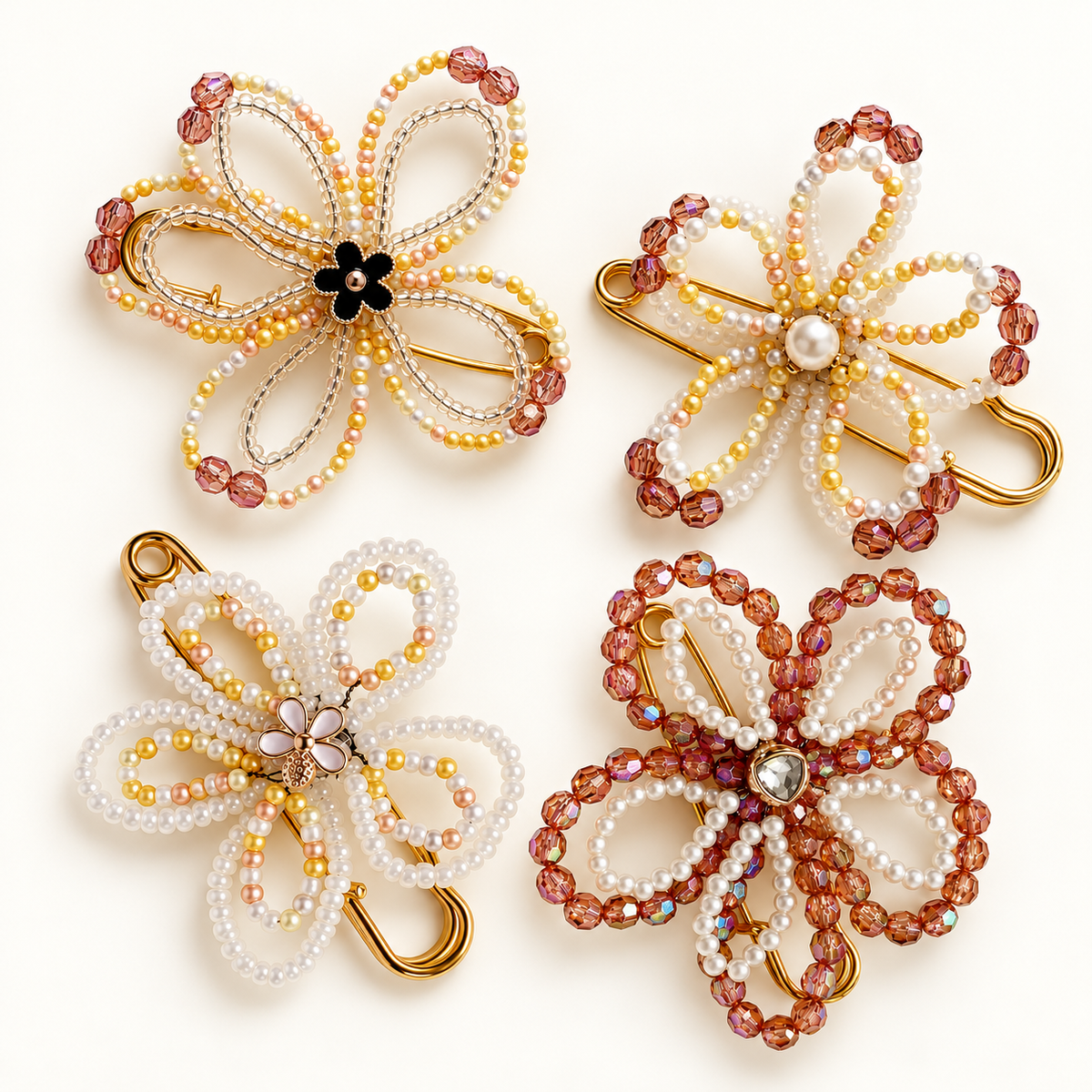 Vier elegante bloemenbroches met parels | Enjoia