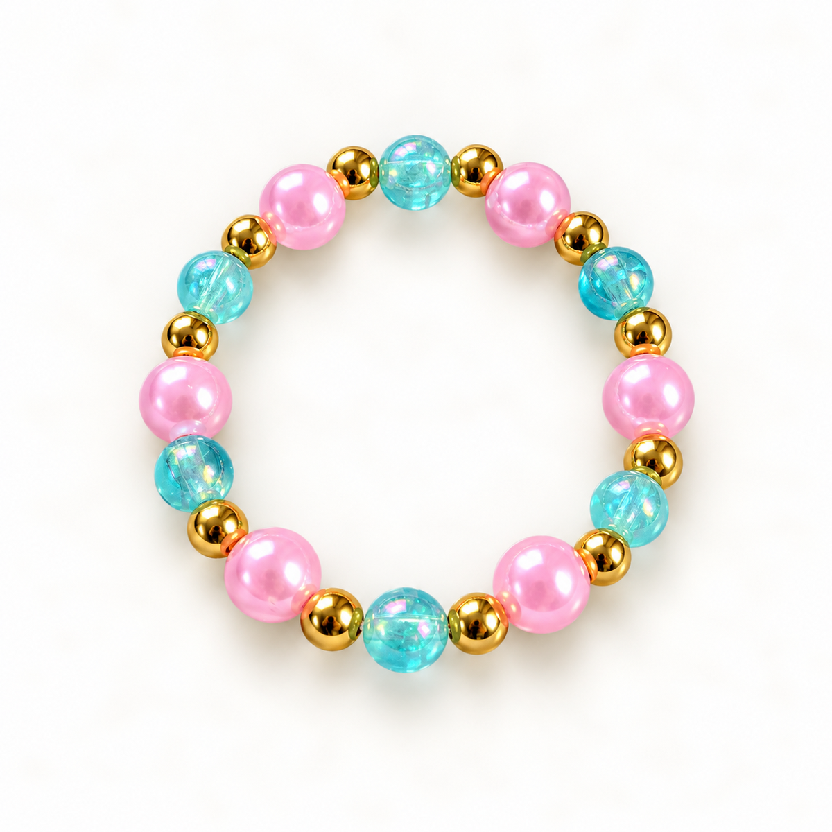 Mini Candy Aqua Pop – kinderarmband met roze en turquoise kralen en goudkleurige accenten