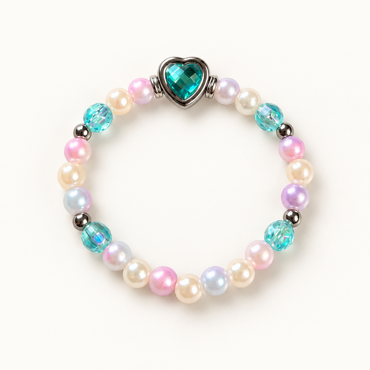 Mini Candy Pastel Heart – kinderarmband met turquoise hartje en pastelparels