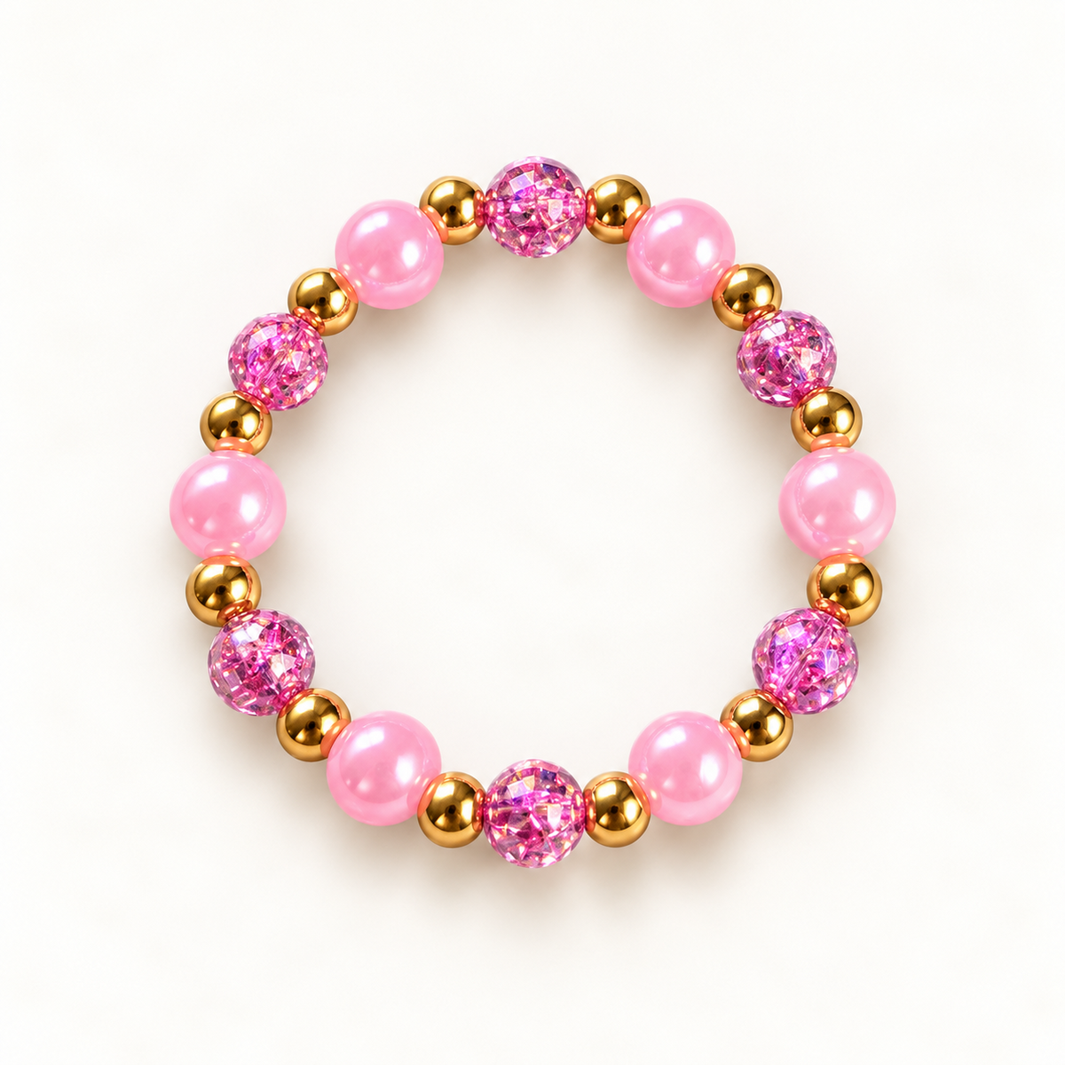 Mini Candy Pink Glow – kinderarmband met roze en fonkelende kralen en goudkleurige accenten