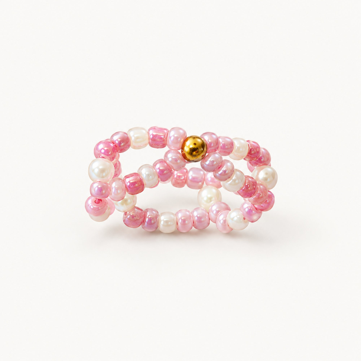 Rose Pearl roze kralenring met goudkleurig accent