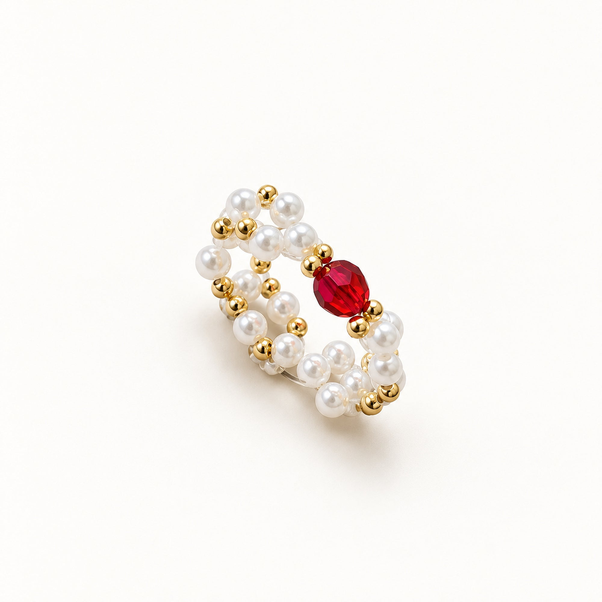 Royal Red parelkralenring met rode accentkraal