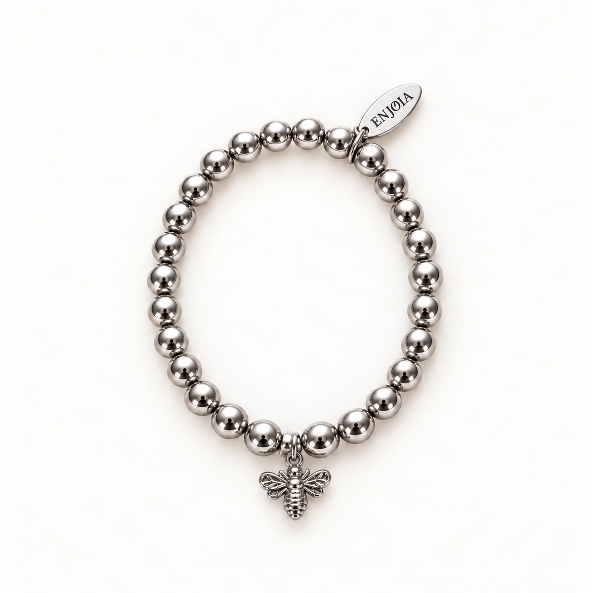 Silver Signature 6 mm zilveren kralenarmband met bijtje en ENJOIA label