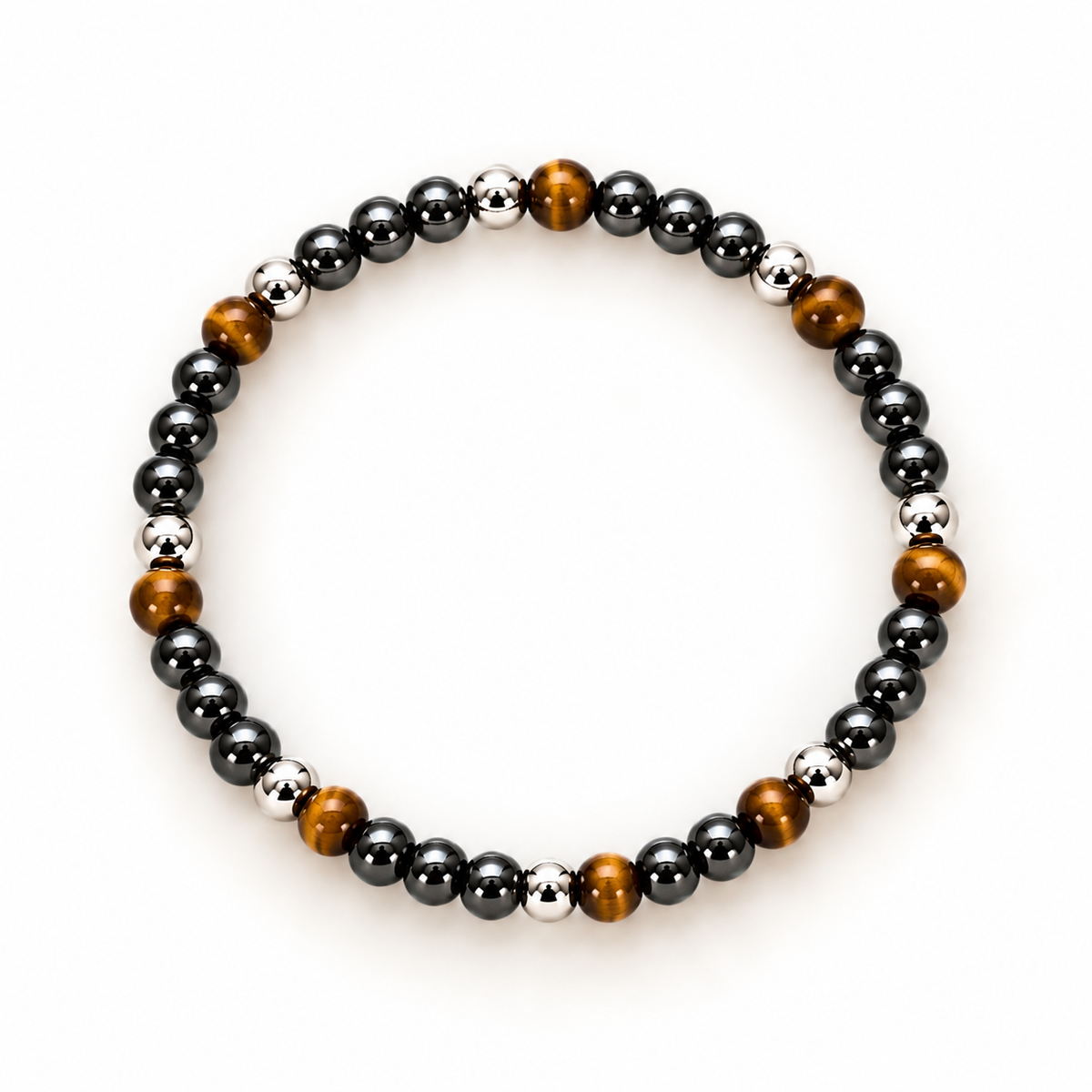 Armband met hematiet zilver en tijgeroog – Shadow Tiger 4 mm | Enjoia