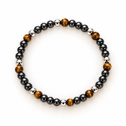 Armband met hematiet zilver en tijgeroog – Shadow Tiger 4 mm | Enjoia