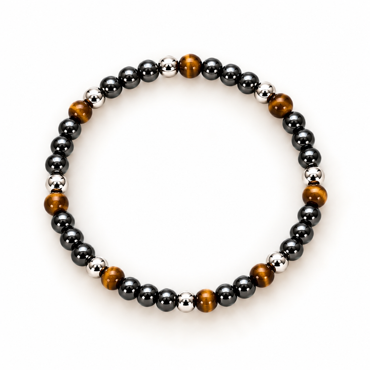 Armband met hematiet zilver en tijgeroog – Shadow Tiger 4 mm | Enjoia