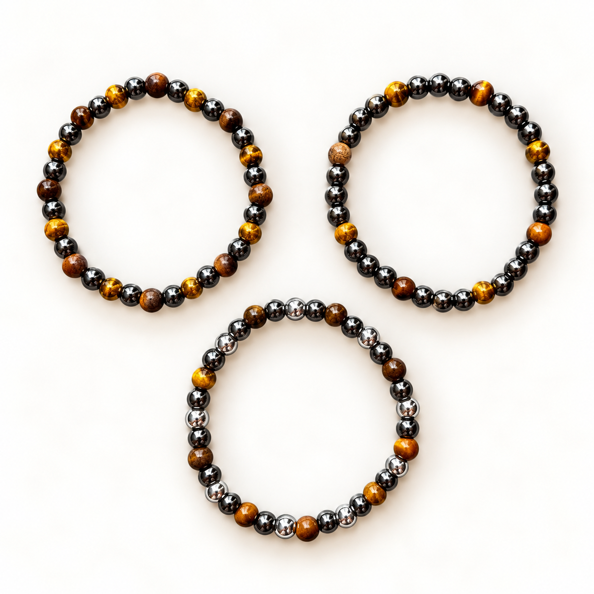 Drie Tijgeroog Hematiet Armbanden | Enjoia