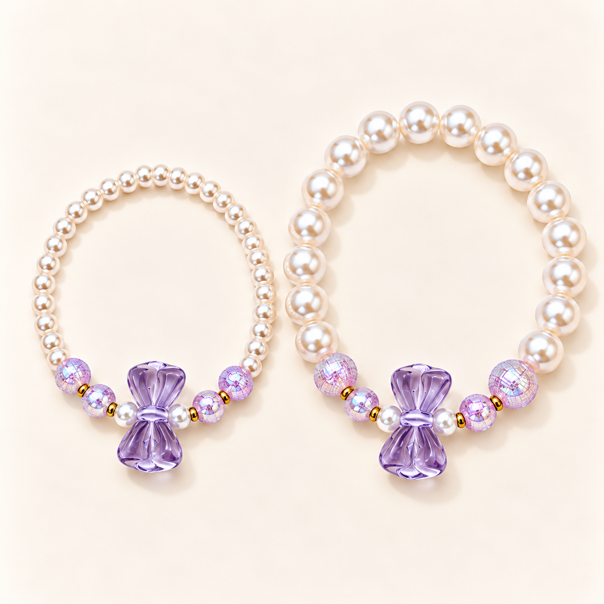 Elegante paarse parelarmbanden met strikbedels – Lilac Love | Enjoia