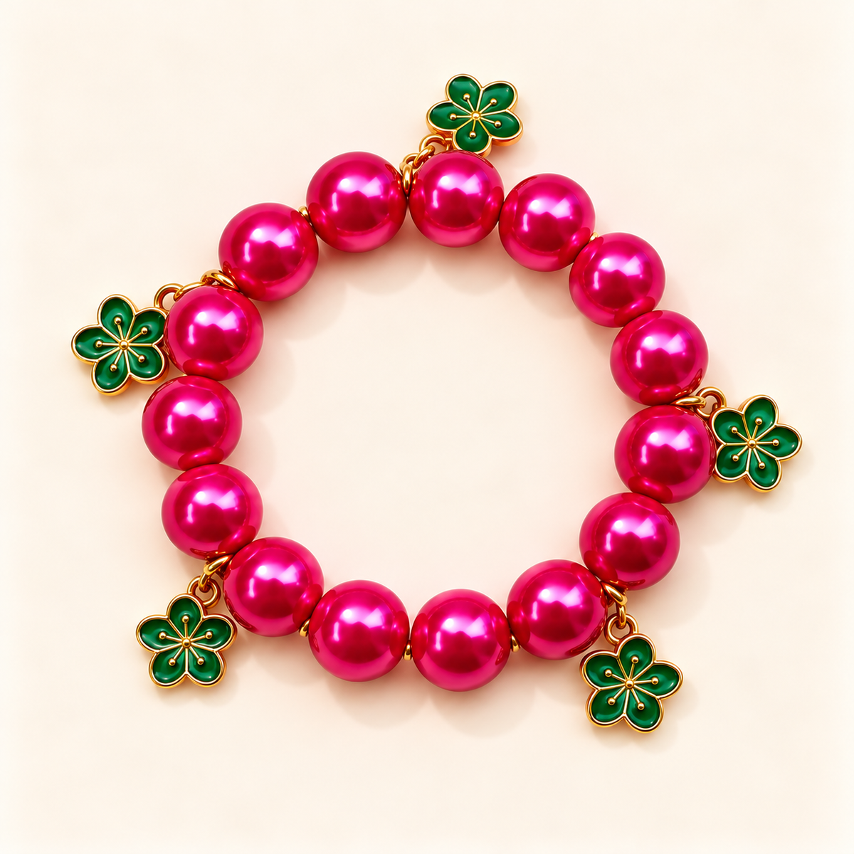Fuchsia armband met groene klavertjes – Emerald Blossom | Enjoia