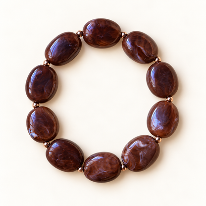 Glanzende bruine marmeren kralenarmband – Cocoa Swirl | Enjoia