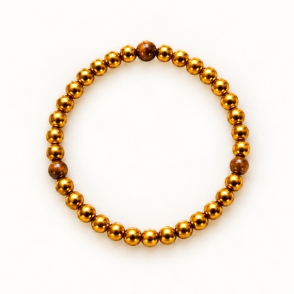 Gouden armband met tijgeroogkralen – Golden Tiger – 6 mm | Enjoia
