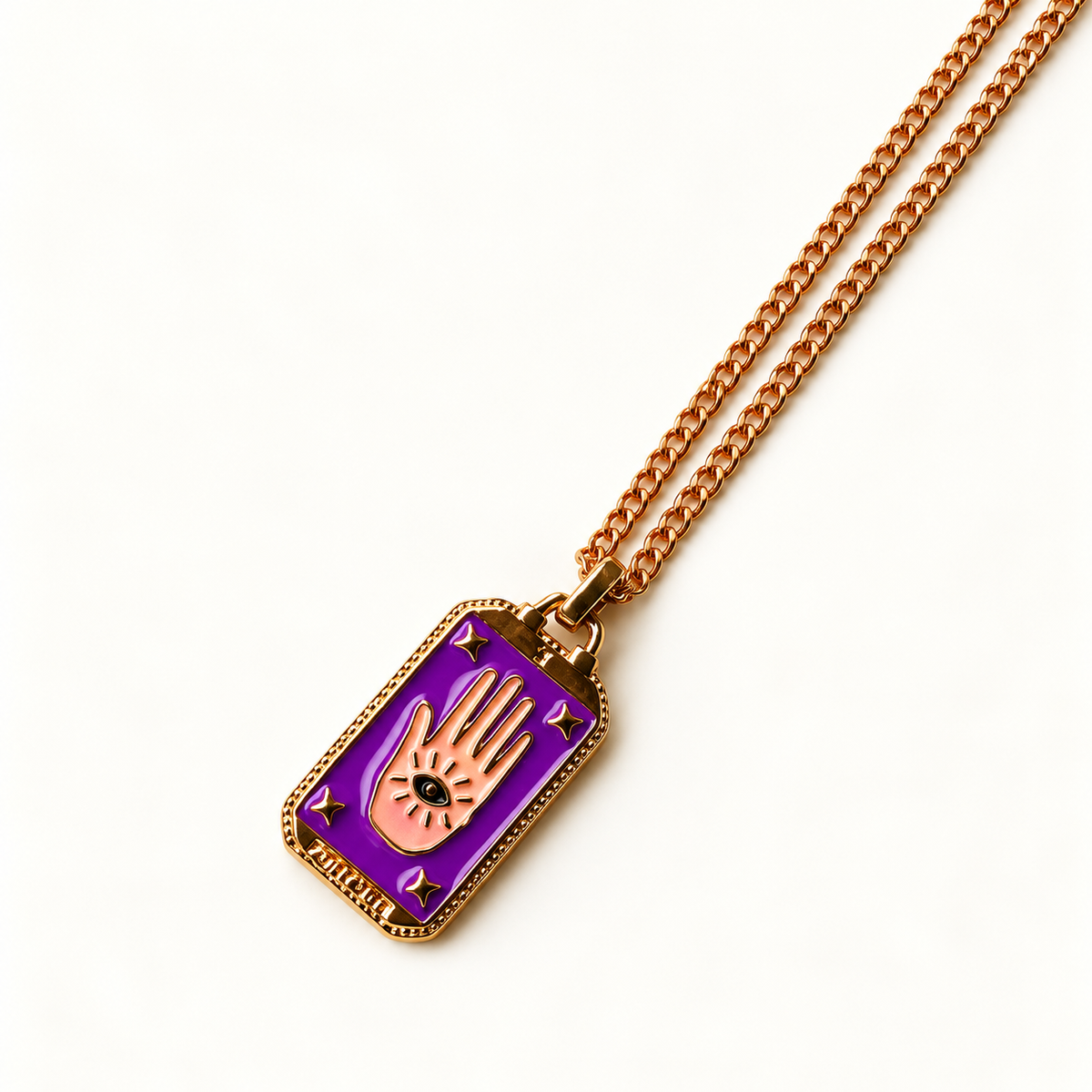 Gouden ketting met paars oogamulethanger – Amara Hand | Enjoia