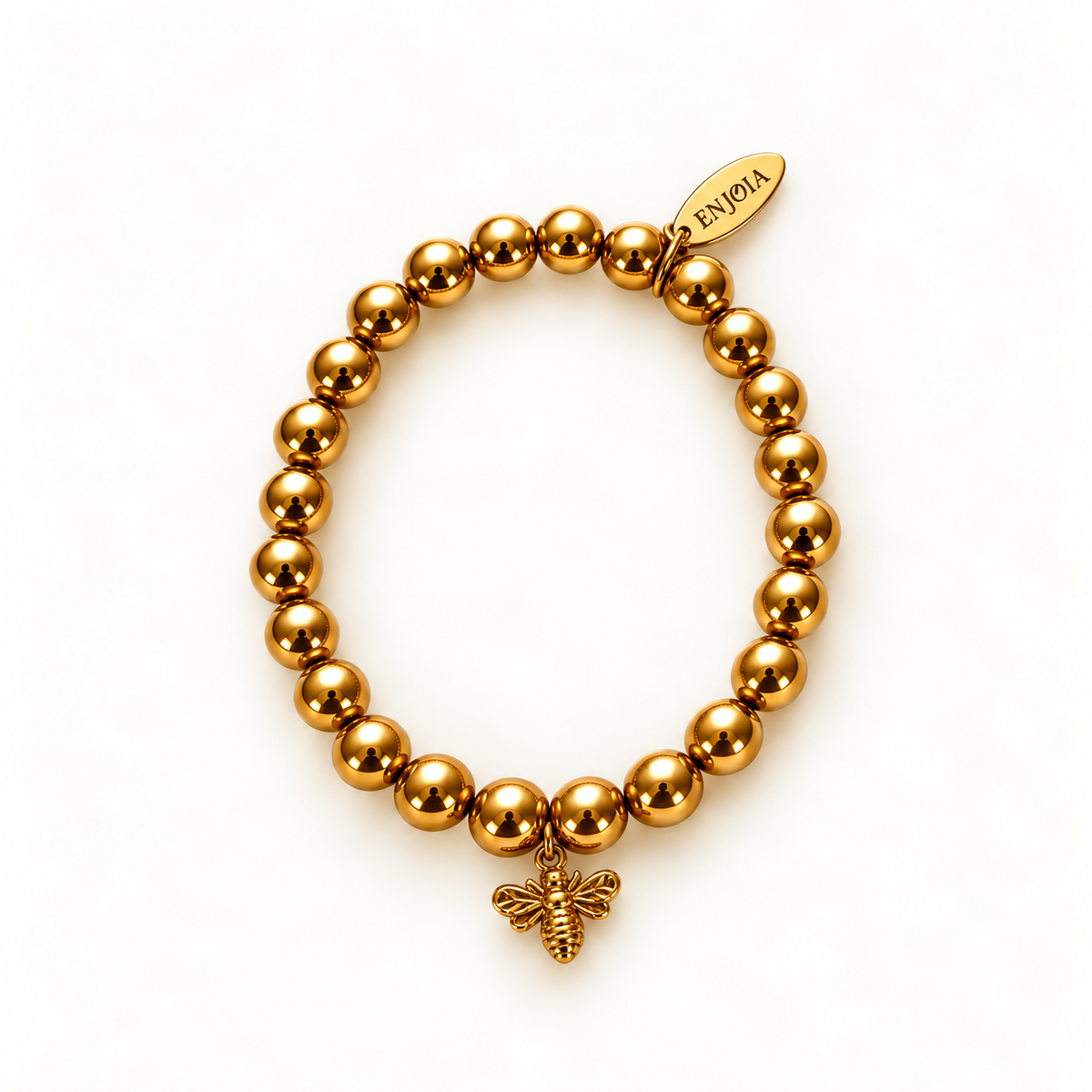 Gouden kralenarmband met bijenhanger – Golden Bee 8 mm | Enjoia