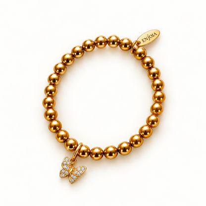 Gouden kralenarmband met vlinderbedel | Enjoia