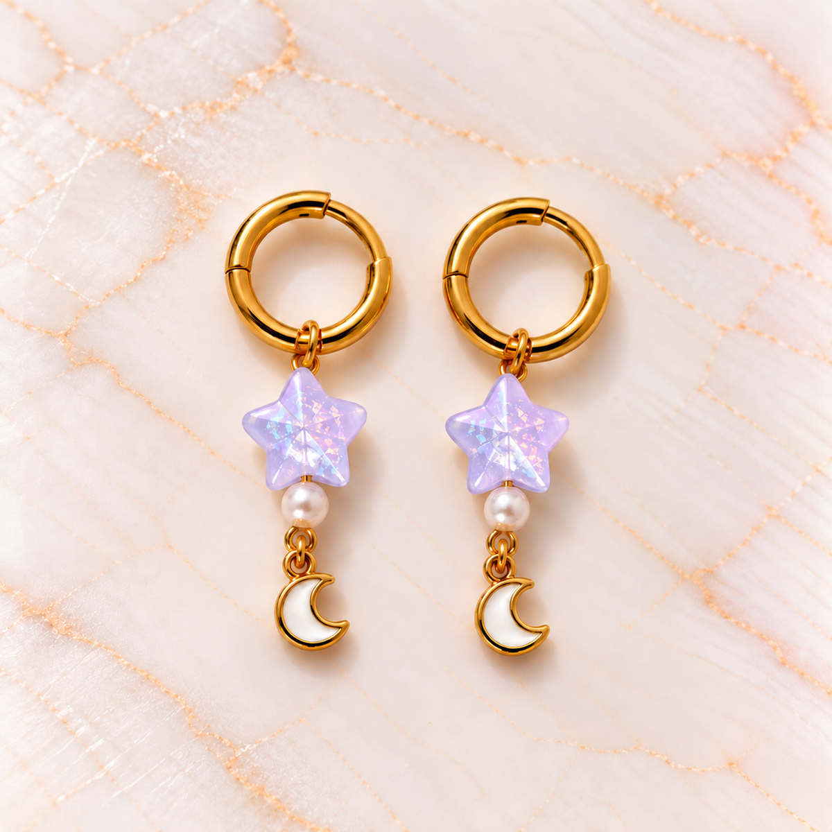 Iriserendemaan ensteroorringen – Lilac Stardust | Enjoia