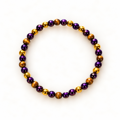 Luxe armband met paarse gouden en tijgeroogkralen – Royal Tiger 4 mm | Enjoia