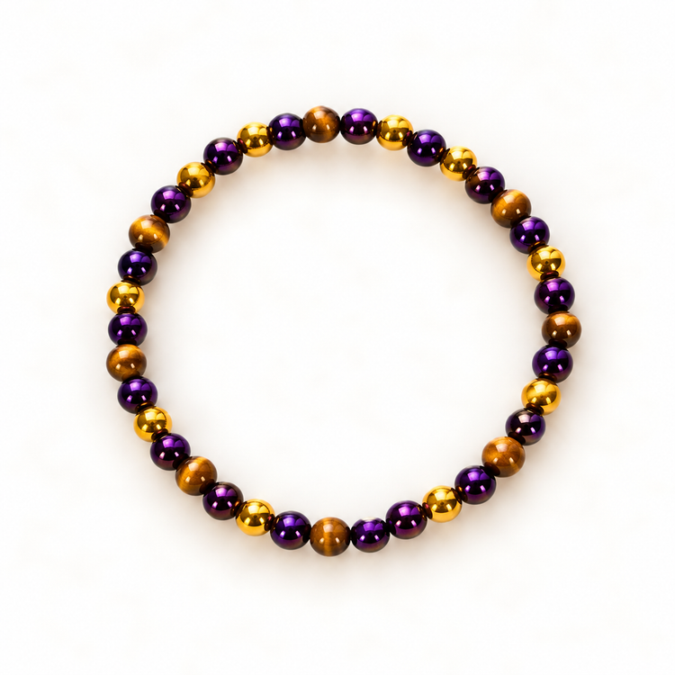 Luxe armband met paarse gouden en tijgeroogkralen – Royal Tiger 4 mm | Enjoia