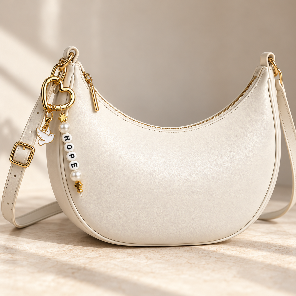Luxe ivoren tas met HOPE hartbedel | Enjoia