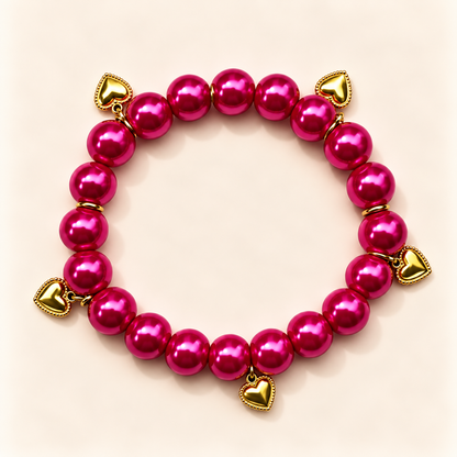 Magenta armband met gouden hartjes – Fuchsia Crush | Enjoia