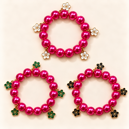 Magenta armbanden met bloemcharms | Enjoia