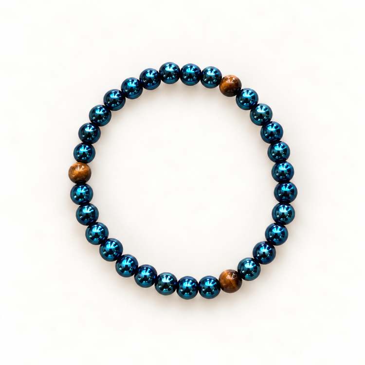 Teal kralenarmband met tijgeroogaccenten – Ocean Tiger 6 mm | Enjoia