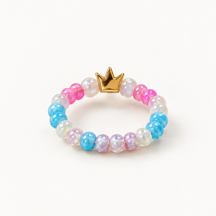 Pastel kralenring met goudkleurig kroontje voor kinderen – Enjoia Kids