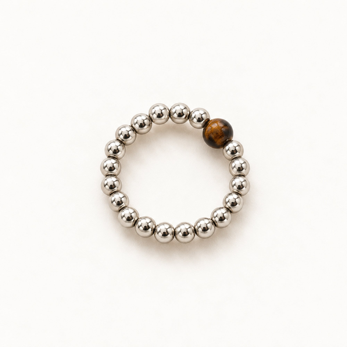 Tiger Eye Silver zilverkleurige ring met tijgeroogkraal