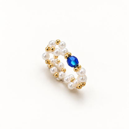 Royal Blue parelkralenring met blauwe accentkraal