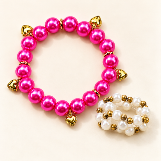 The Pearl Treat Rose Edition met Rose Crush armband en Classic Pearl ring